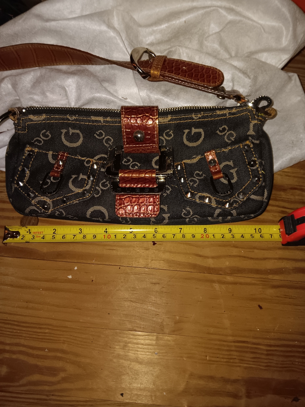 Guess Dark Denim With  Burgundy Croc-Effect Trim Rare (READ DESCRIPTION)